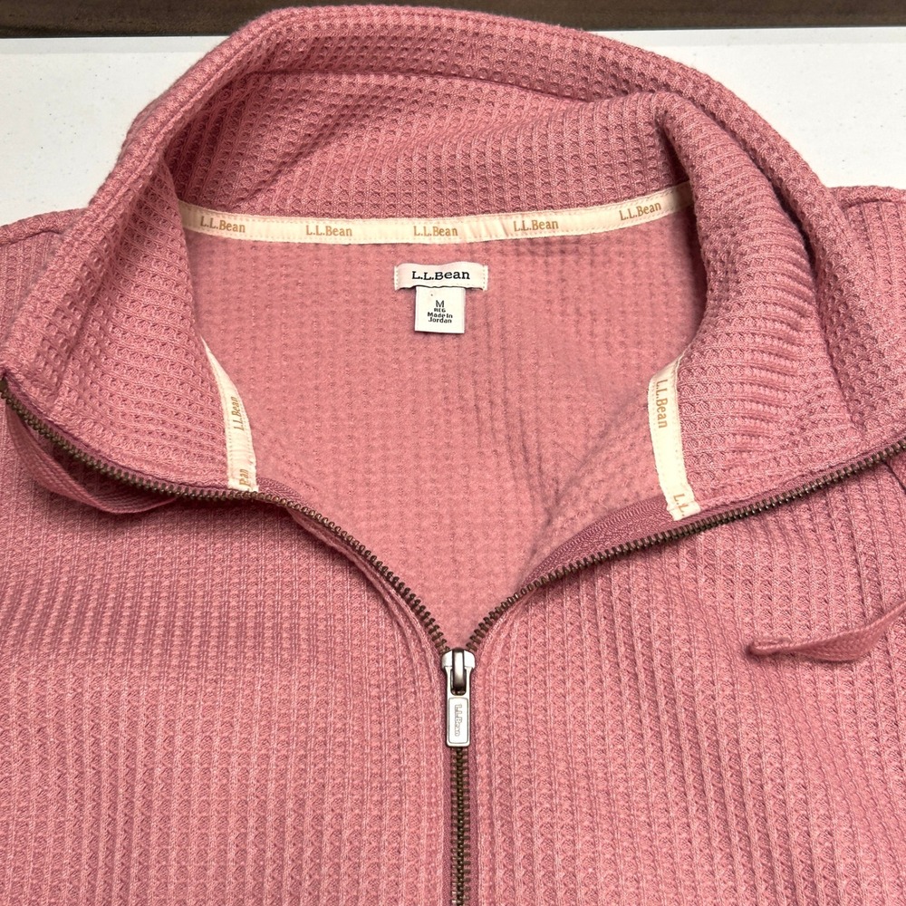 L.L.Bean Women's Waffle Knit Quarter Zip Pullover M Dusty Rose Fleece - Picture 6 of 9